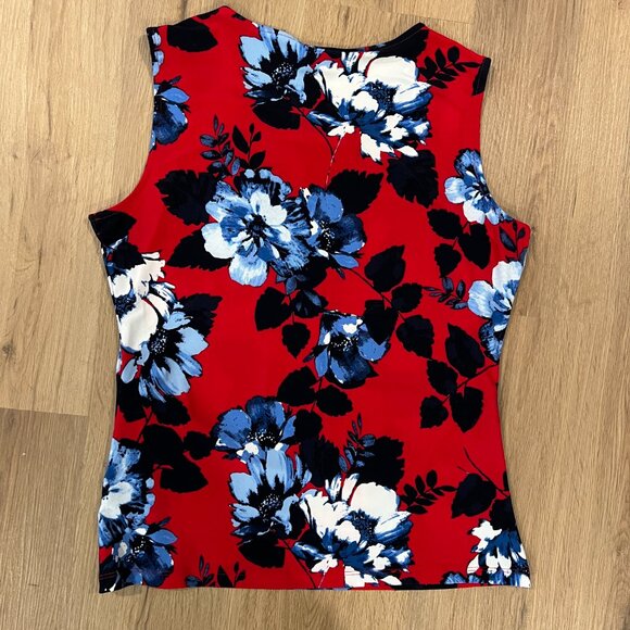 Tommy Hilfiger Red Black Blue Floral Blouse Top Women's Size Medium - Picture 6 of 6